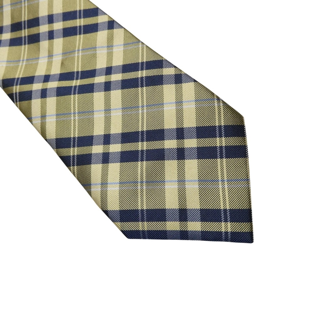 Tommy Hilfiger Tie Mens One Size Yellow‎ Plaid 100% Silk Woven Classic Necktie